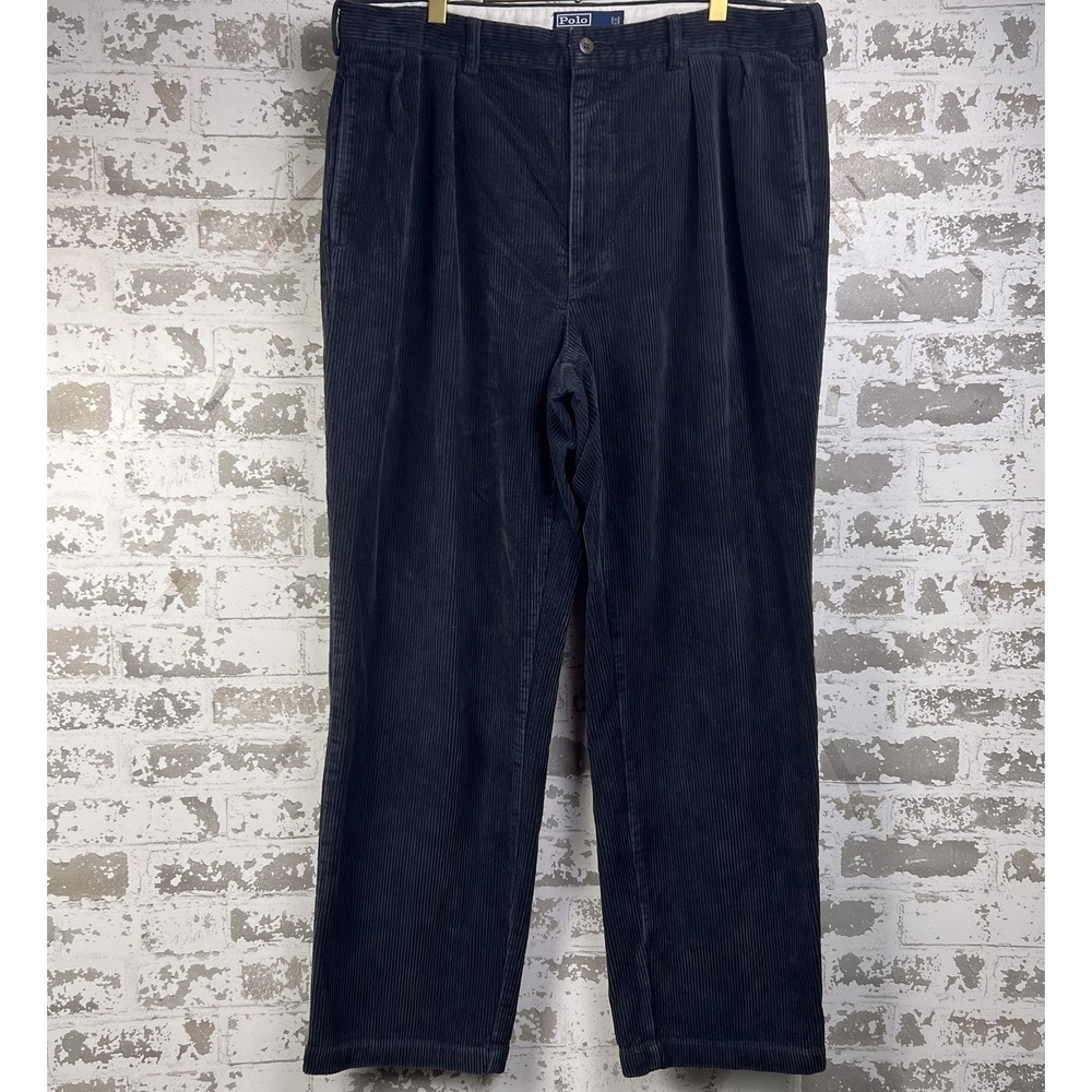 Vintage Polo Ralph Lauren Andrew Corduroy Pants Mens 38x32** Navy Blue Pleated